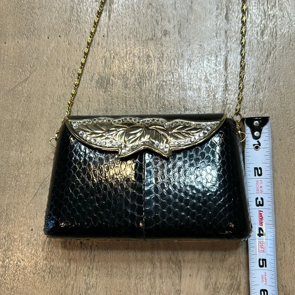 Sasha vintage purse, black with gold tones and rhinestones. - Picture 1 of 6
